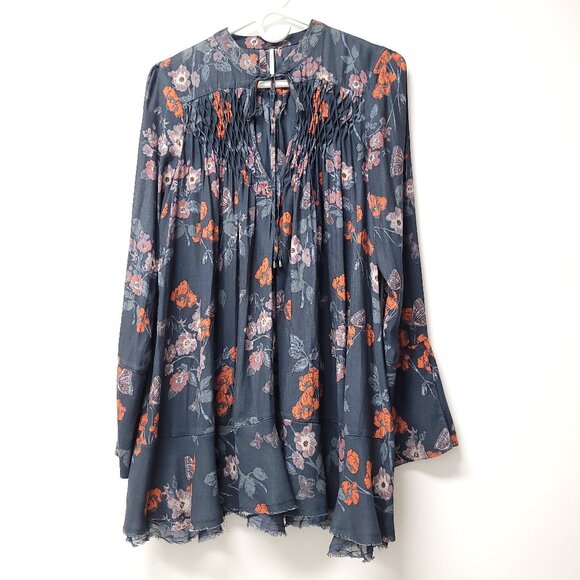 Free People Pebble Crepe So Fine Smocked Tunic Size S Floral Print Boho - Picture 3 of 7